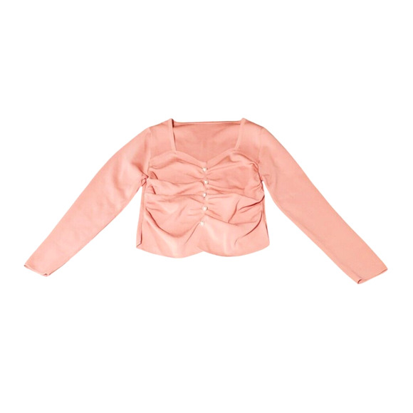 Cider Pink Sweater Long Sleeve Sweetheart Neckline Pearl Button Women Plus Sz 2X - Picture 1 of 4